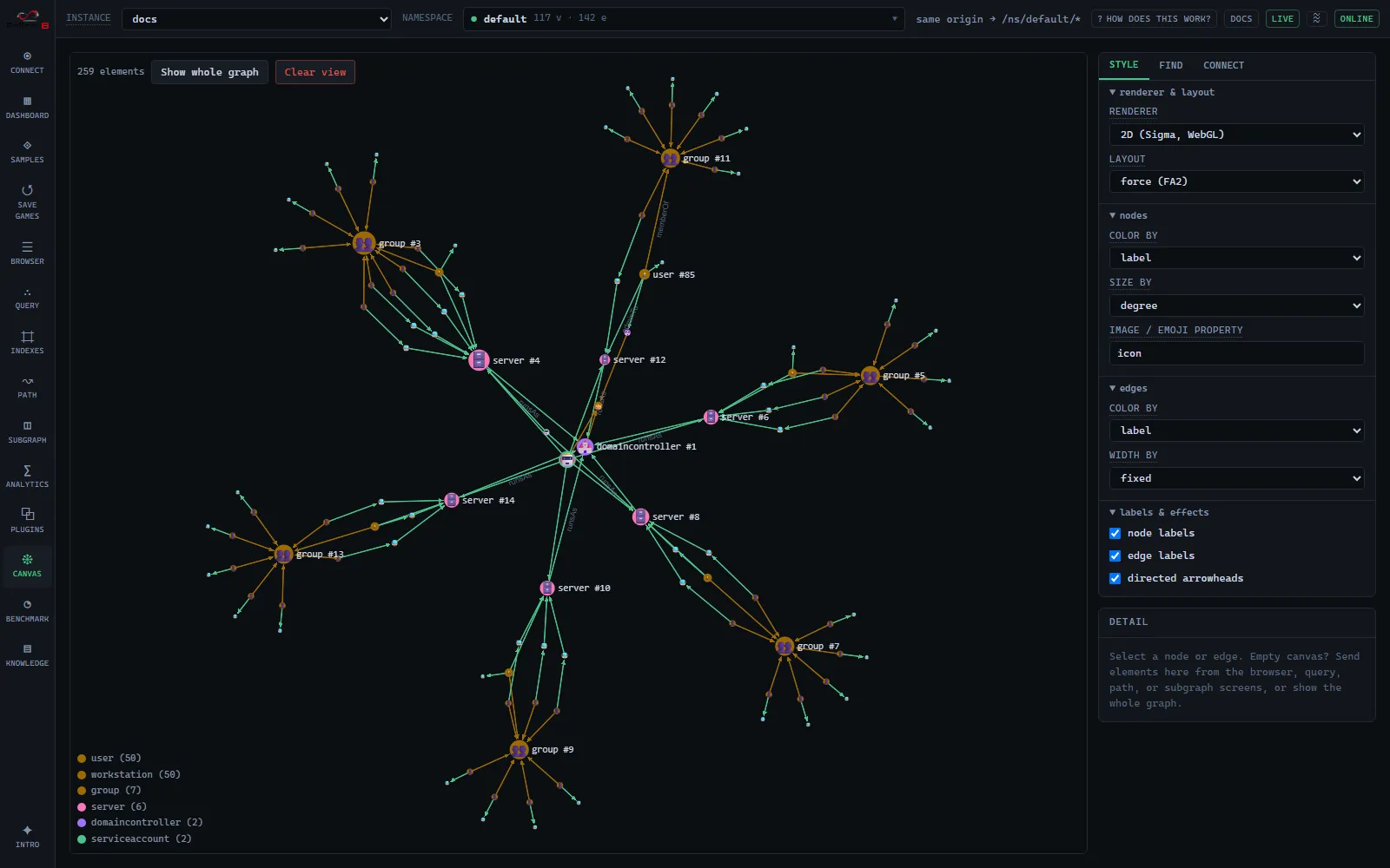 The AD Attack Surface graph on the canvas.