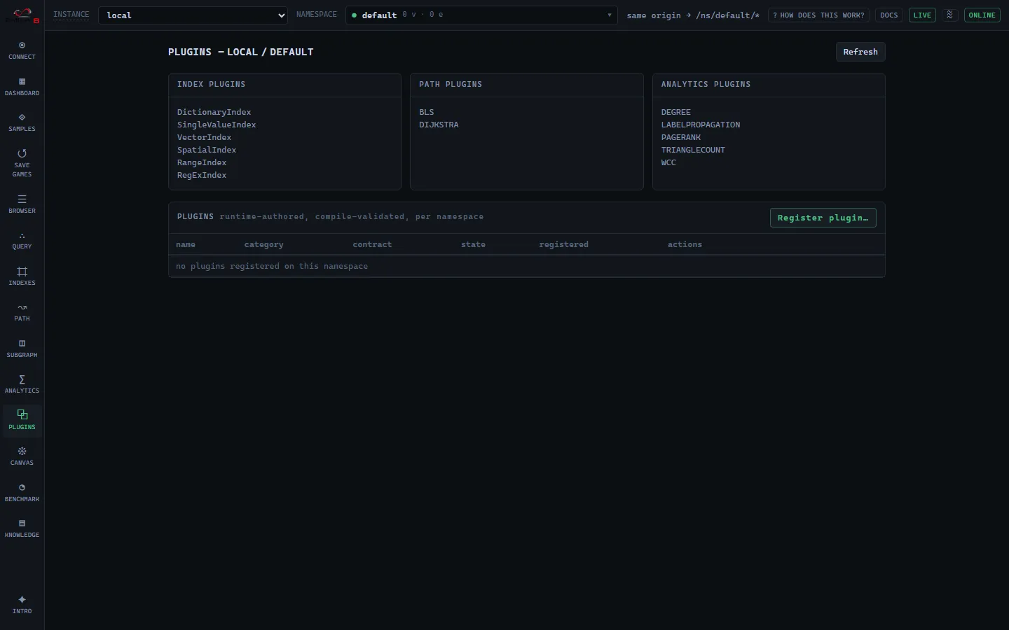 Plugins screen