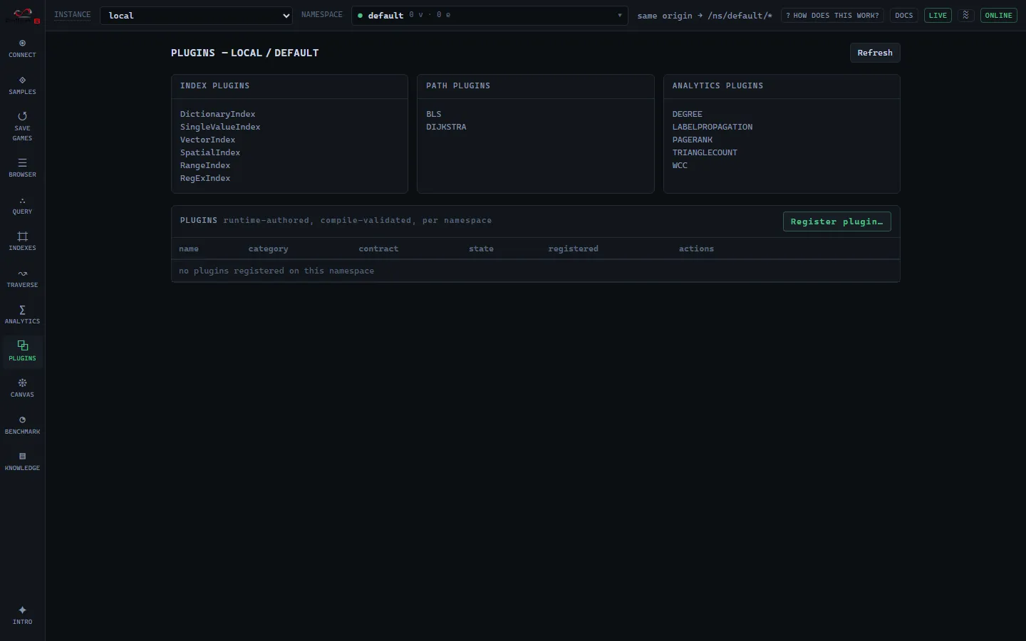 Plugins screen